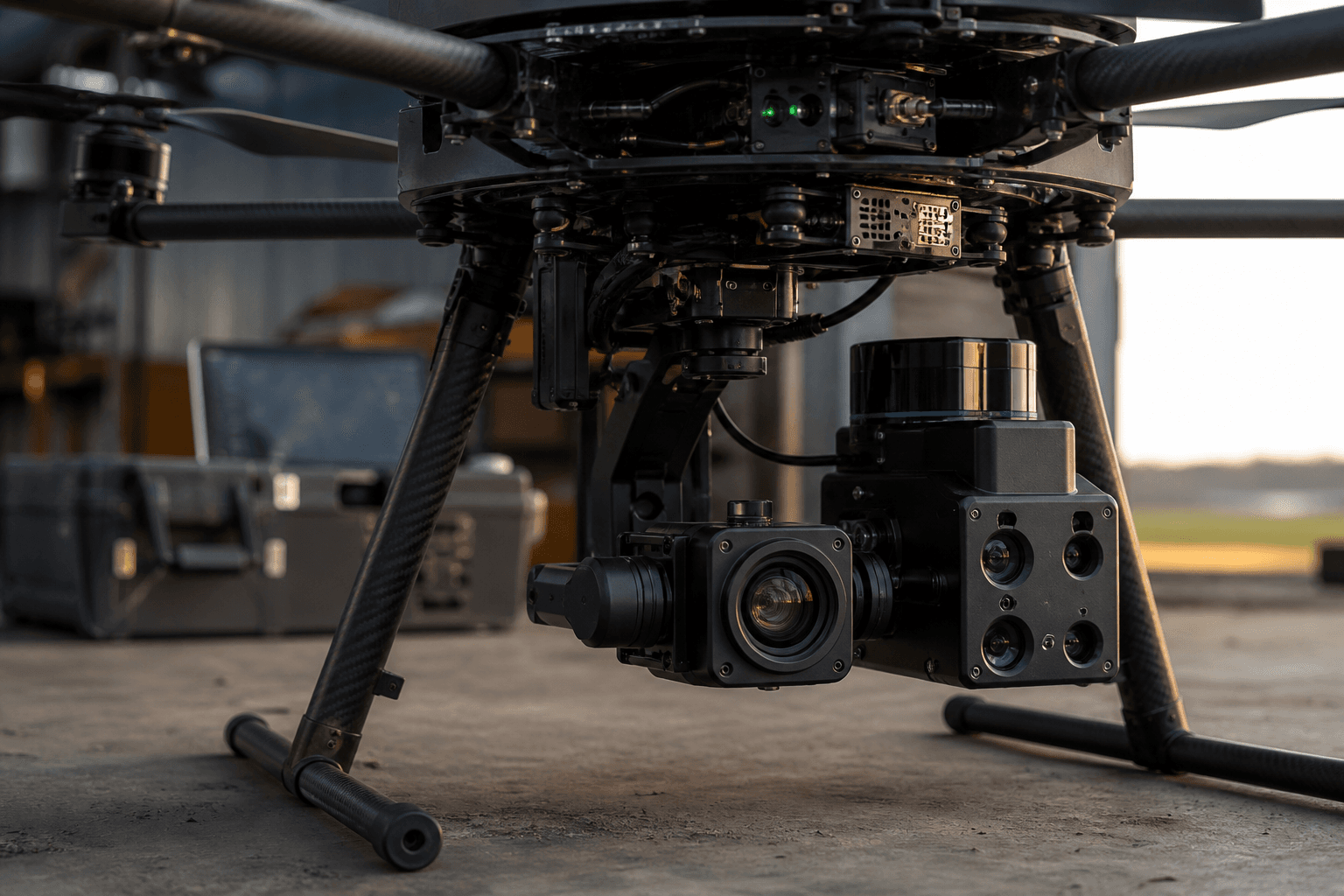 Integrated multi-sensor payload beneath a mission drone