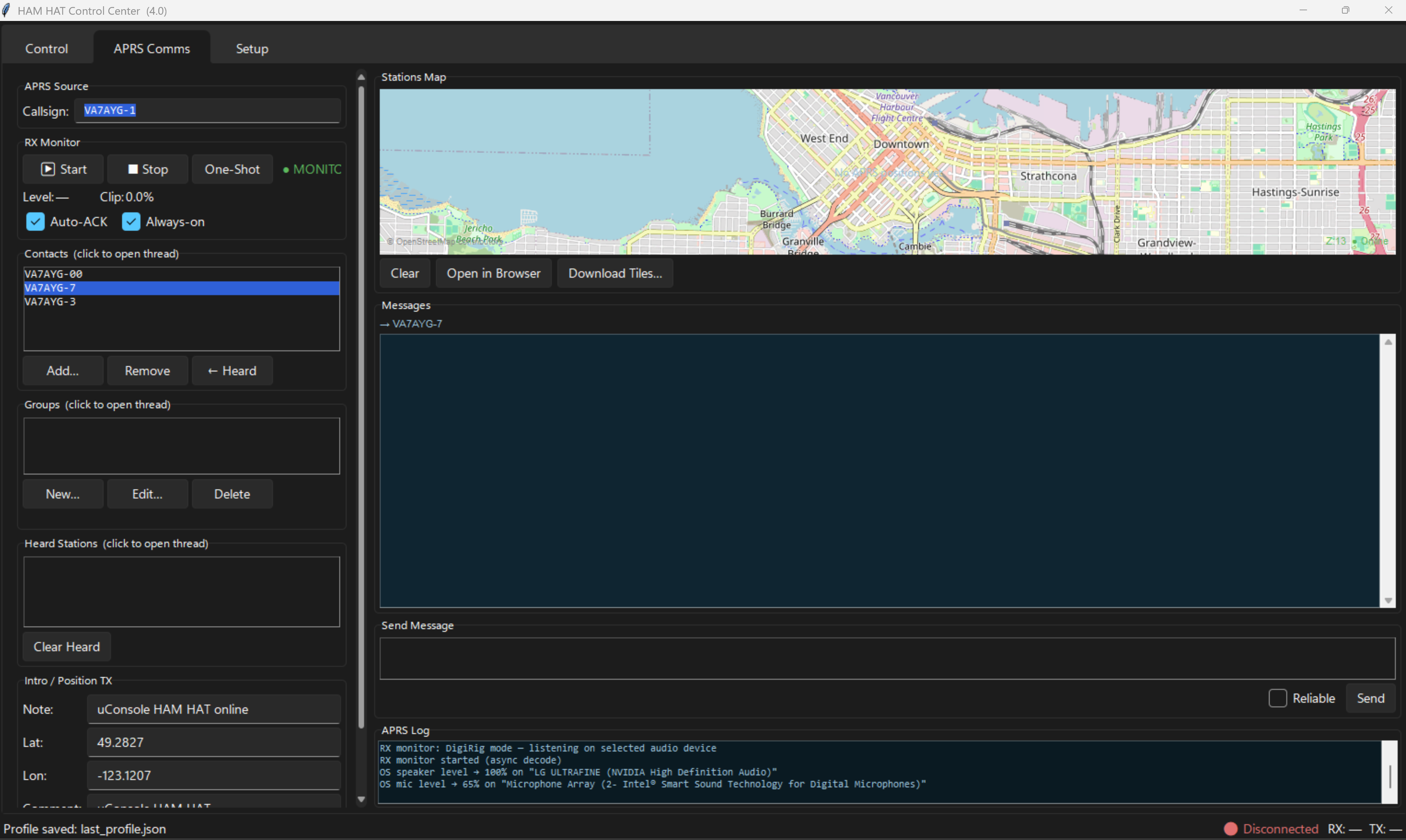 APRS Control Platform software interface
